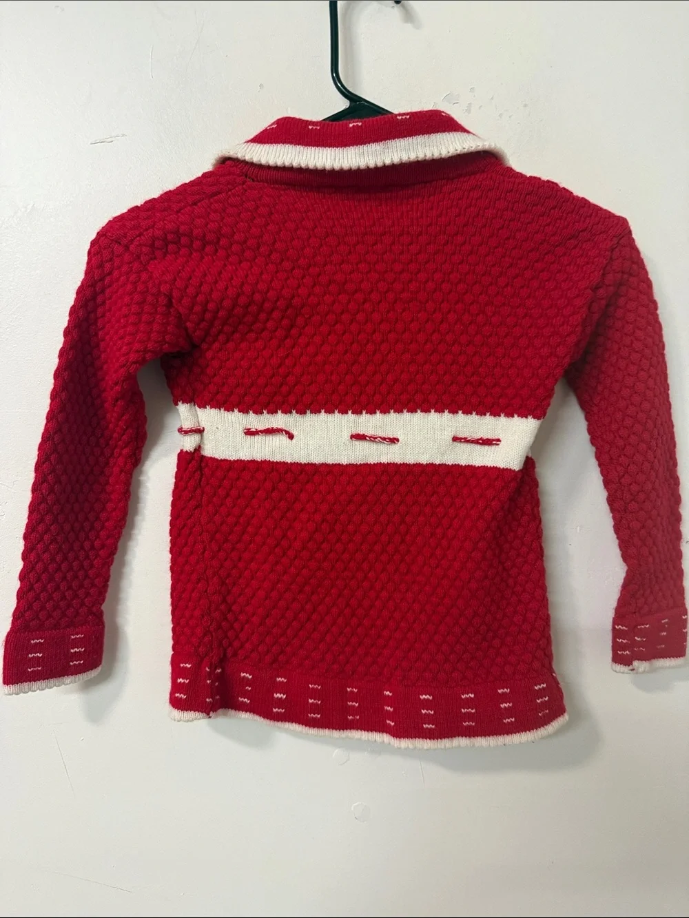 Girls Red Knit Hooded Cardigan with White Trim